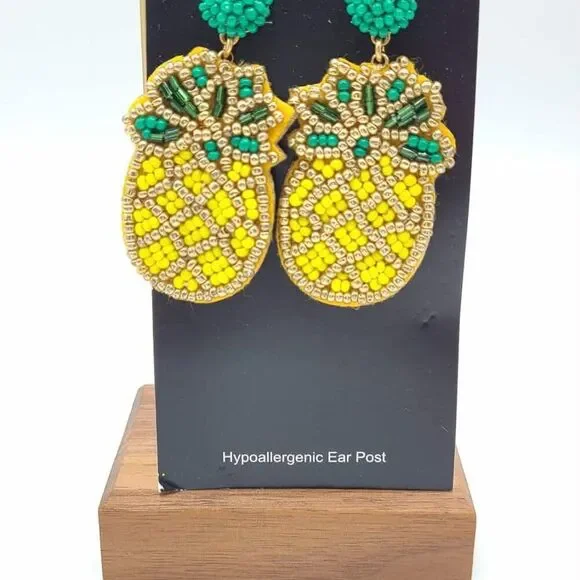 J Crew Factory Beaded Pineapple Earrings NWT! - Picture 6 of 8